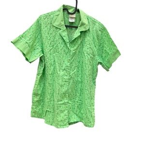 Disney Men’s M Tinkerbell Shirt Green 100% Cotton Camp Button Down collar cute